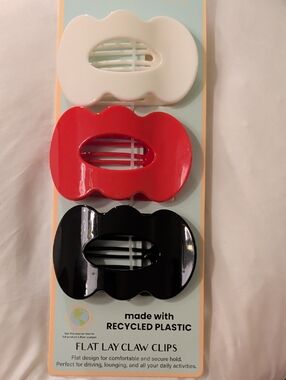 Flat Lay Claw Clips - White, Red, Black